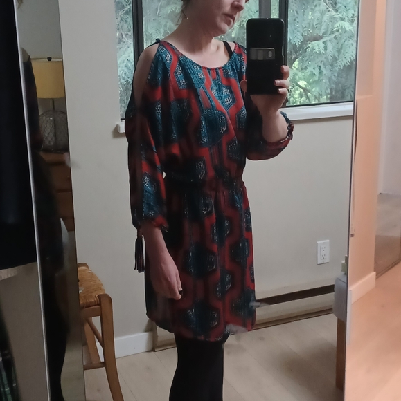 Silk orange off the shoulder dress - Picture 4 of 7